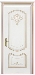 картинка Ульяновские двери, Соло Грейс В4 ДГ, эмаль белая, патина белое золото магазин Dveris являющийся официальным дистрибьютором в России 