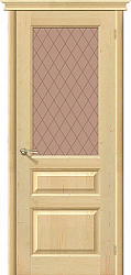 Дверь без отделки из массива сосны DB М-5, сатинато бронзовое Кристалл