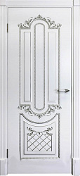 картинка Ульяновские двери, Карина-4 ДГ, Эмаль белая патина серебро магазин Dveris являющийся официальным дистрибьютором в России 