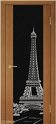 картинка Дверь Геона Париж, Триплекс черный с шелкографией, ПВХ, Орех миланский 733 магазин Dveris являющийся официальным дистрибьютором в России 