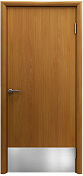 картинка Дверь пластиковая влагостойкая с отбойной пластиной, композитный ПВХ, цвет миланский орех магазин Dveris являющийся официальным дистрибьютором в России 
